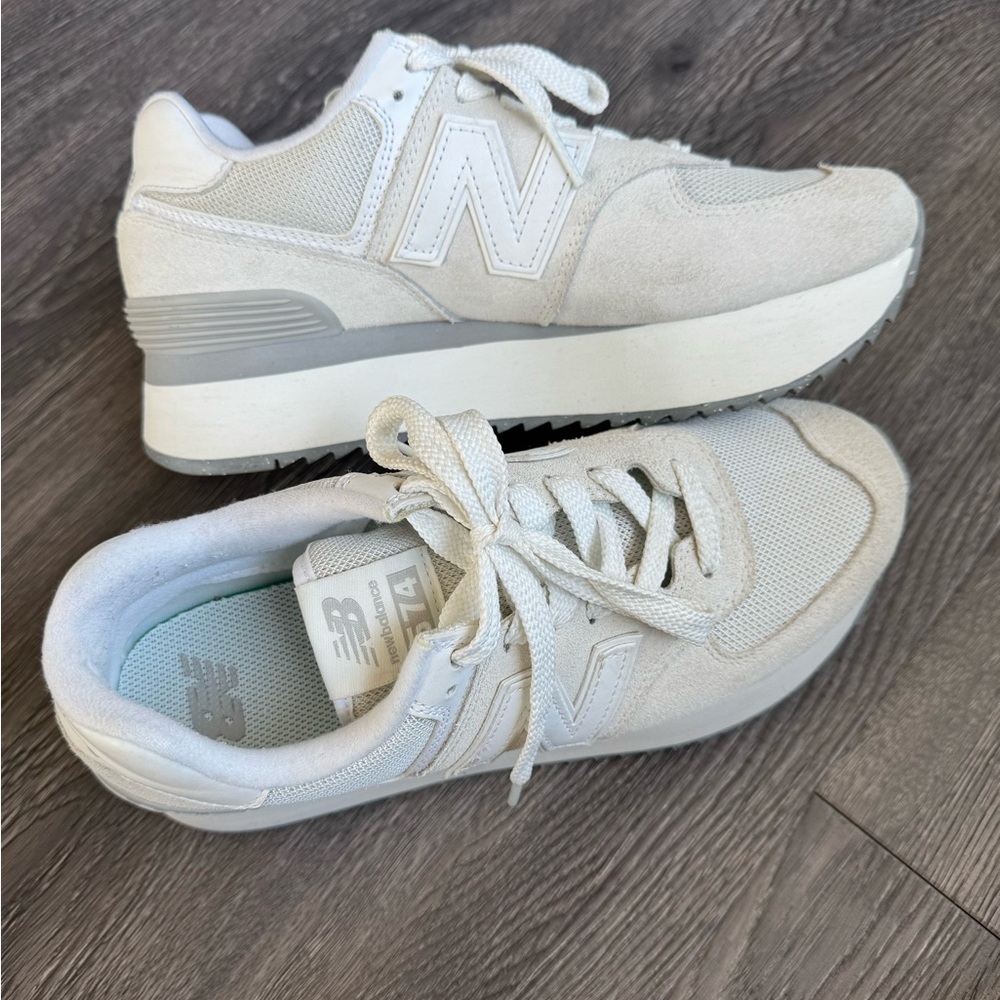 New Balance White 574+ Sneakers